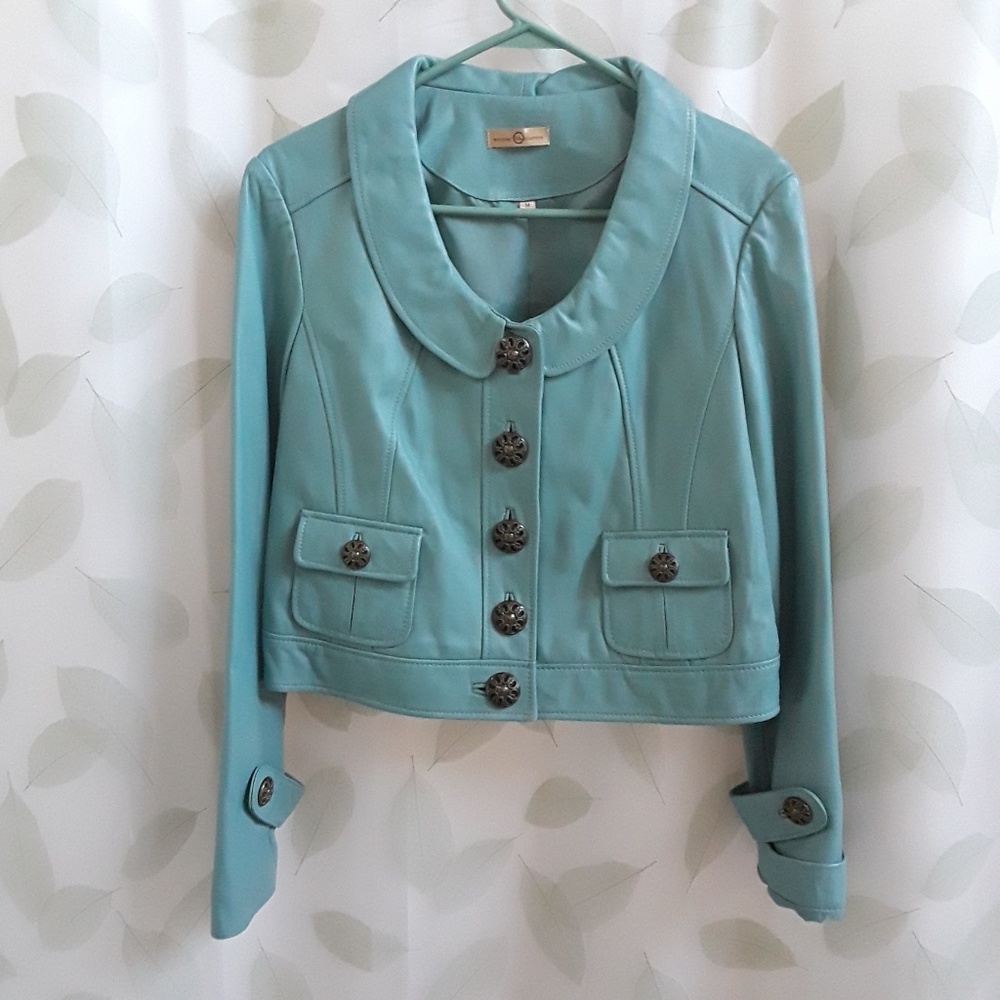 Wilson's Leather Cropped Blue Jacket